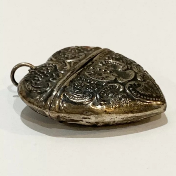 Antique Jewelry - Victorian 1800s Sterling Heart Repousse Locket